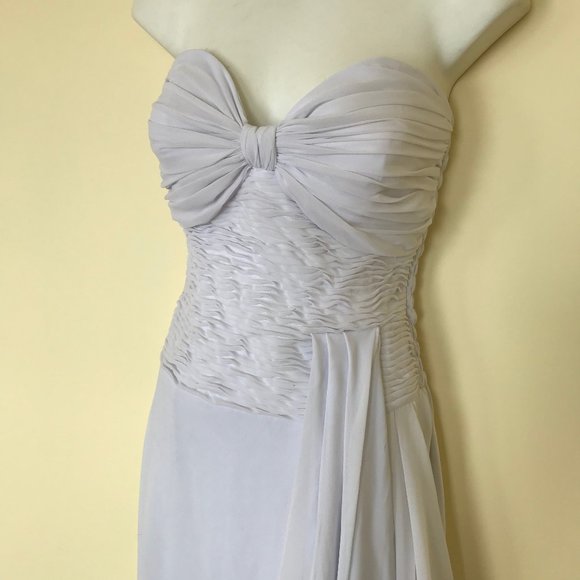White Ruched Chiffon Strapless Maxi Dress Draped Skirt Elastic Smocked Waist - Picture 2 of 5